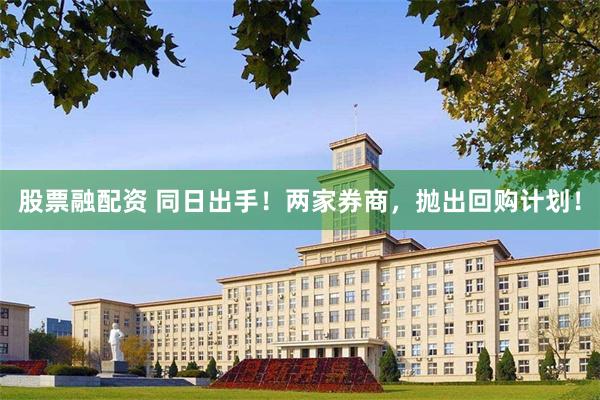 股票融配资 同日出手！两家券商，抛出回购计划！