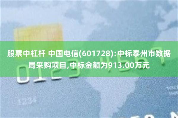 股票中杠杆 中国电信(601728):中标泰州市数据局采购项目,中标金额为913.00万元