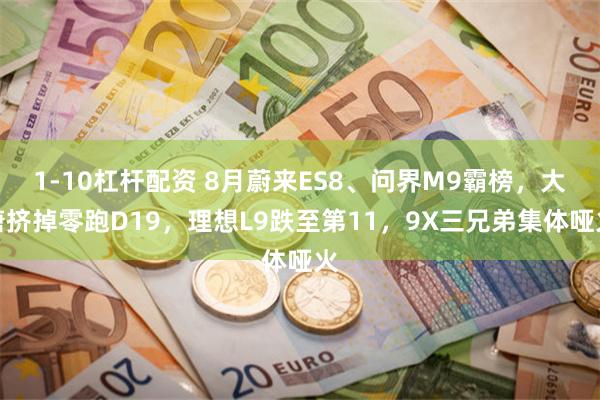 1-10杠杆配资 8月蔚来ES8、问界M9霸榜，大唐挤掉零跑D19，理想L9跌至第11，9X三兄弟集体哑火