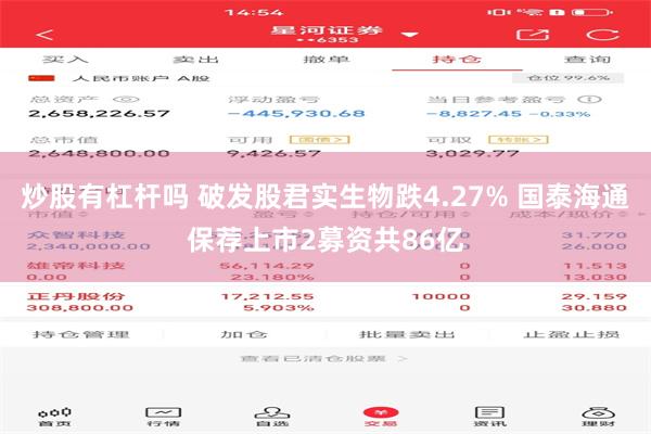 炒股有杠杆吗 破发股君实生物跌4.27% 国泰海通保荐上市2募资共86亿